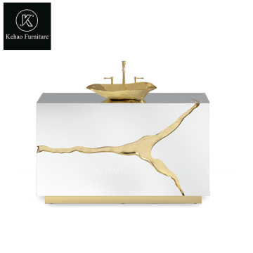 White and Gold Stainless Steel Bathroom Vanity Set with Sink