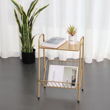 Portable Detachable Metal Round Tea Coffee Table with Bookshelf for Home Decor