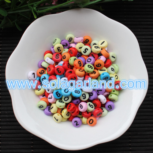 4x7MM Acryl Opake Münze Runde Ziffer Nummer Charms 0-9