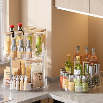 Transparent Double-Tier Circular Rotating PET Kitchen Spice Rack