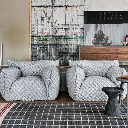 High-End Italian Fabric Sofa: Button Design, Comfortable Leisure Furniture