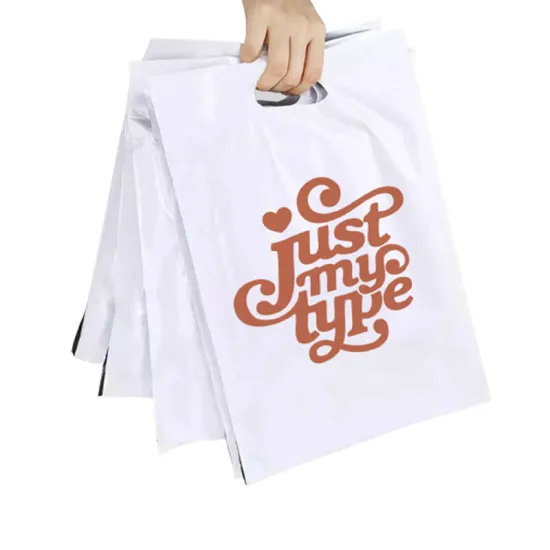 Custom Logo Printed Large White Plastic Clothing Poly Mailer Bags with Handle