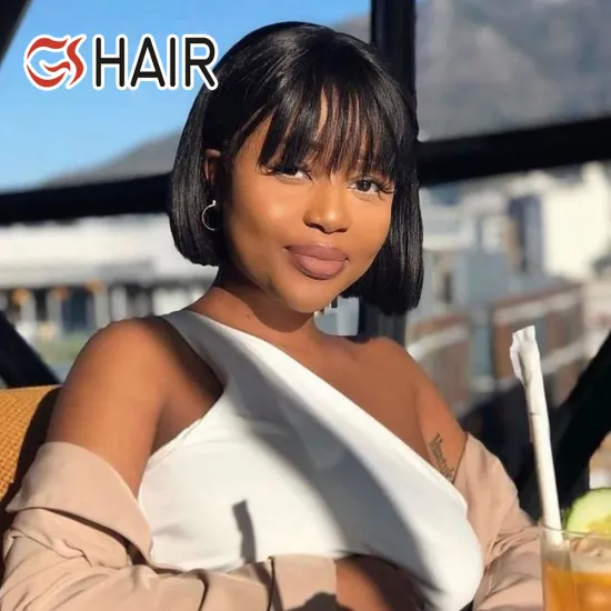 GS Cheap Straight Bob Wig with Bangs - No Lace Machine-Made Remy Virgin Hair Wholesale