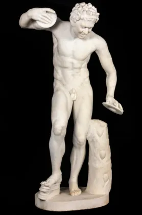 Hand-Carved White Marble Discus Thrower Statue