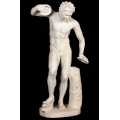 Hand-Carved White Marble Discus Thrower Statue