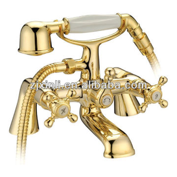 Dek Ganda Berkualitas Tinggi Mixer Bathtub Kuningan Mounted, Polandia dan Warna Emas