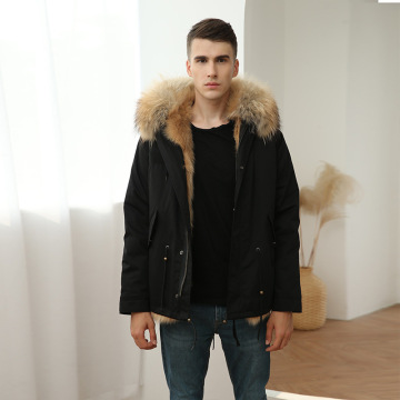 Jaket Parka Pria dengan Custom Fur Hood Asli