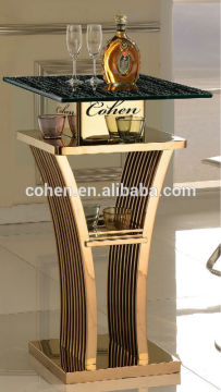 2014 luxury night club bar table chromed in golden color/ bar tables and chairs usedF111G