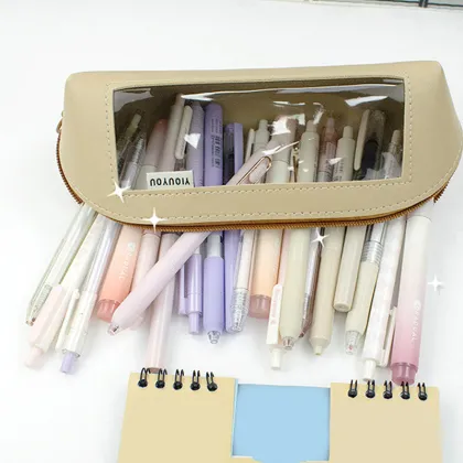 Morandi Color Pencil Bag - Triangular Three-dimensional Transparent Waterproof Leather Pencil Case