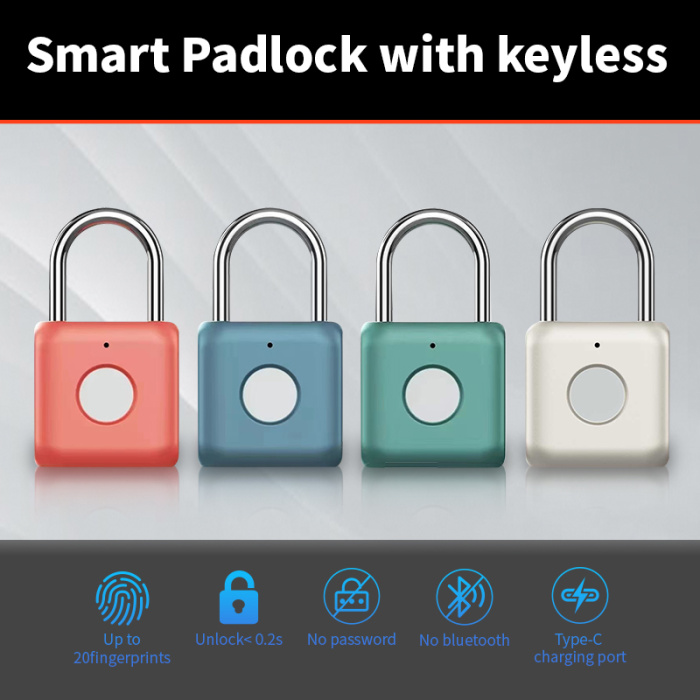 Тип-C Перезаряжаемая идентификация отпечатков пальцев Smart Padlock