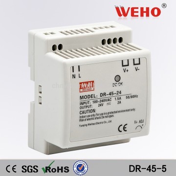 45W plastic 5a single output din rail power supply 5v