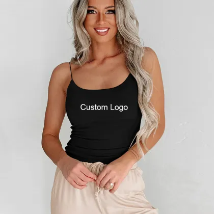 Custom Logo Women's Ribbed Spaghetti Strap Cami Tank Tops & Girls Camisoles