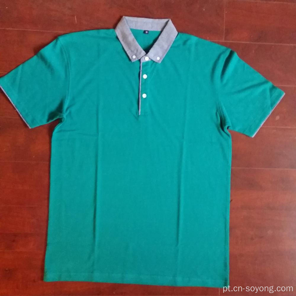 Camisas polo da moda masculina com gola e punho de ganga