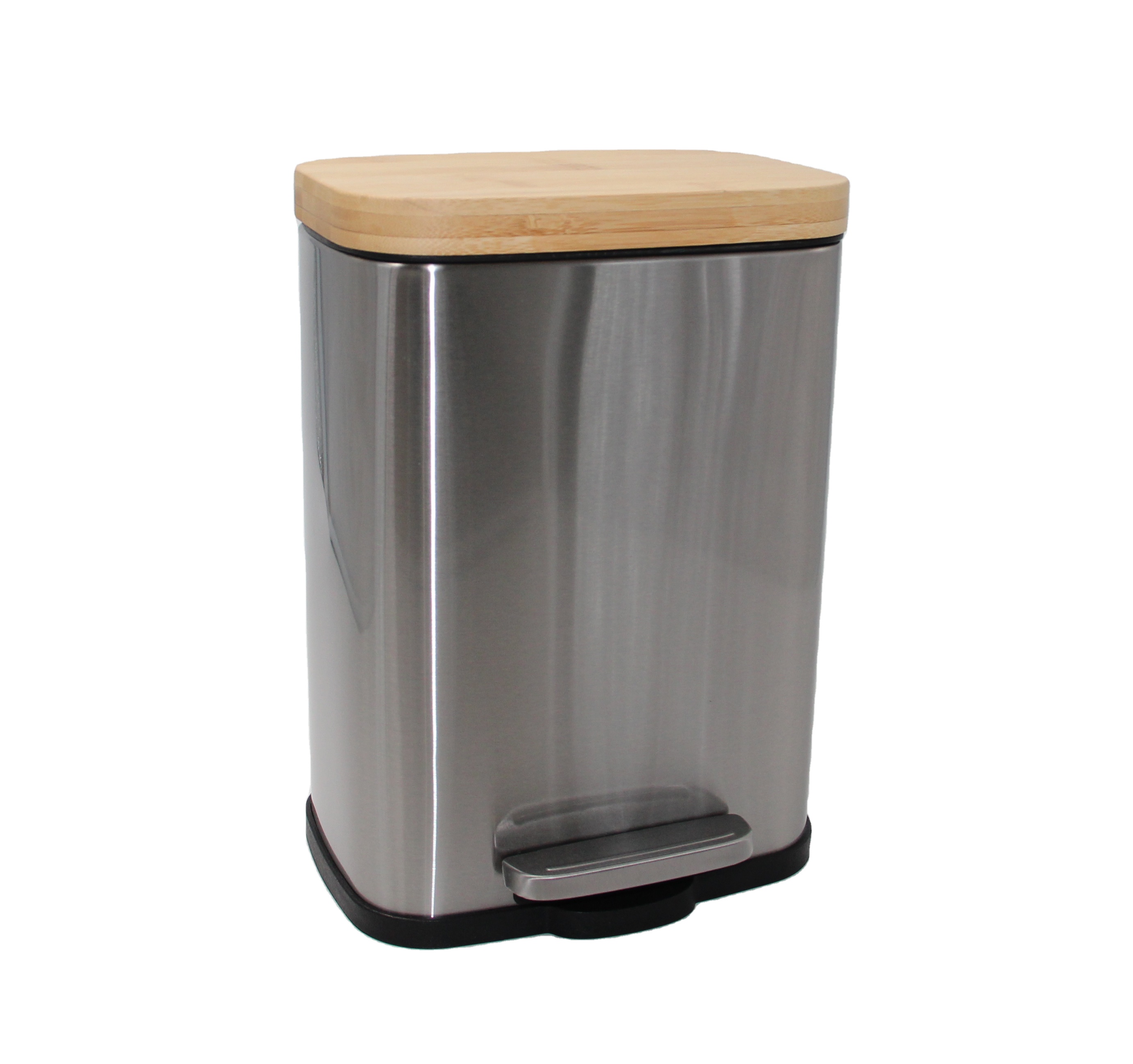 Square Bamboo Lid Trash Can