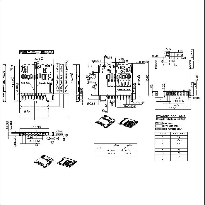 MICRO SD CARD series 1.28mm height connector ATK-MSIM128A033