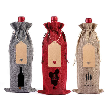 Custom Jute Linen Drawstrings Wine Bottle Gift Bags