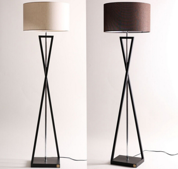 Black Steel Base and Chrome Stem LED Floor Lamp with Fabric Shade