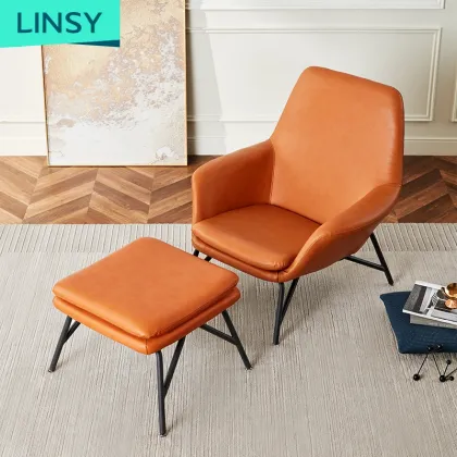 Linsy Luxury Nordic Relax Genuine Leather Armchair with Ottoman