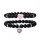 Gemstone Round Beads With Heart Charm Bracelets Black Matte Onyx Stone Stretch Bracelet Natural Stone Crystal Bangle 2PC