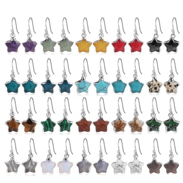 Gemstone Star Pendant Earrings Natural Stone Star Pendant Charm Earring With Stainless Steel Hook Natural Crystal Earring Women