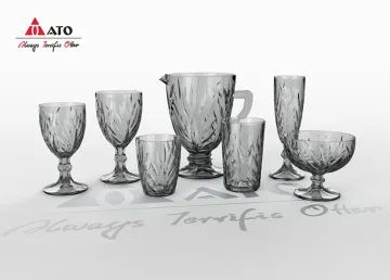 Solid color blue machine made wine glass set