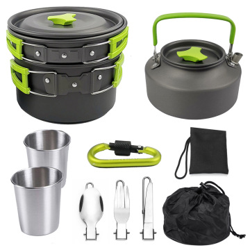 Ultralight Aluminum Alloy Outdoor Cooking Set: Teapot, Tableware, Frying Pan, and Camping Cookware