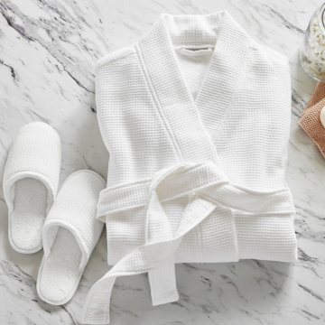 White Hotel Waffle Bath Robe lightweight white hotel waffle bathrobe and slippers set Supplier