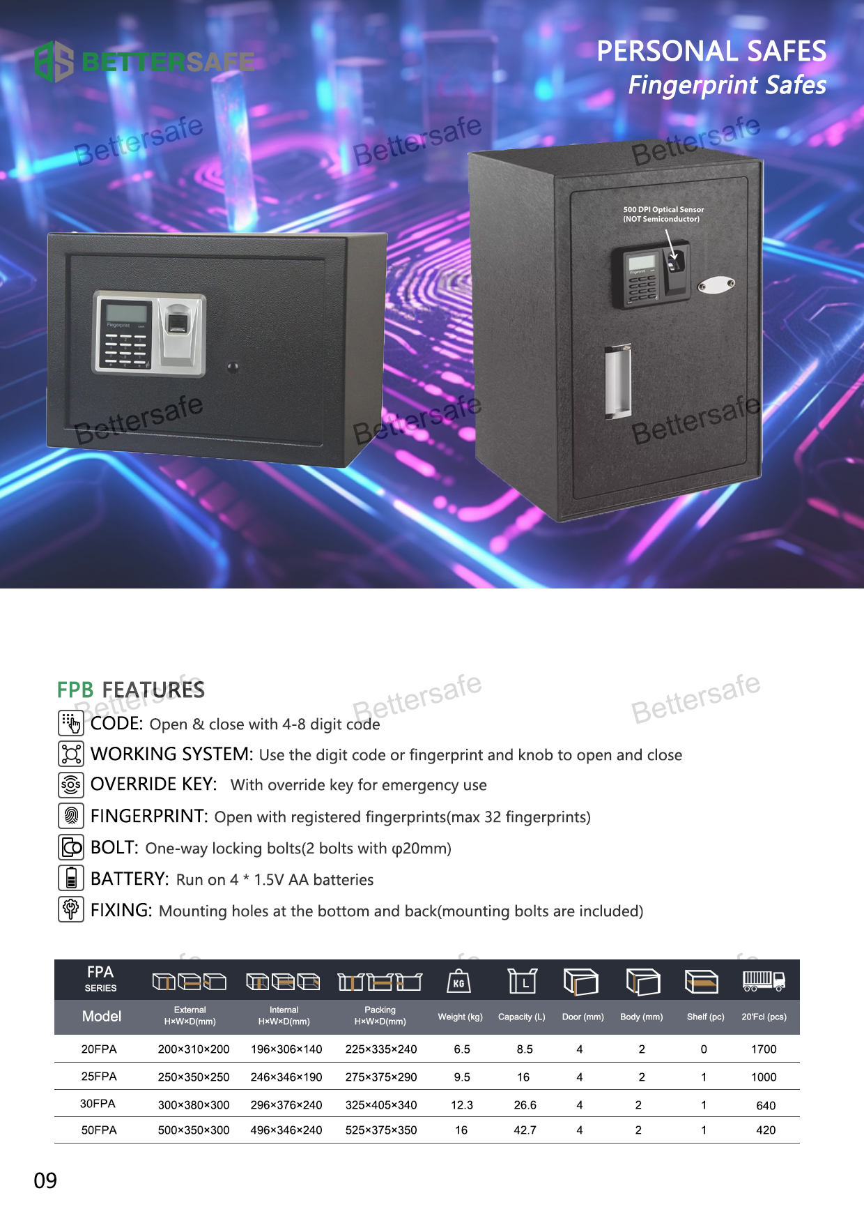 Biometric Safe with Backlit Touch Screen Keya