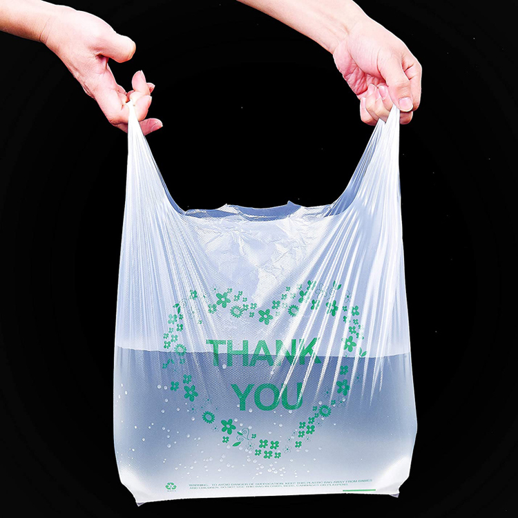Custom logo Vest handle plastic poly plastic packaging bag for grocery