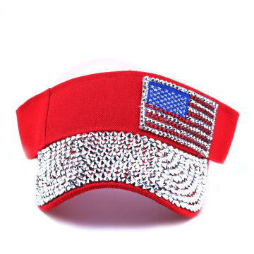 Topi baseball matahari musim panas grosir dengan topi visor logo bendera berlian imitasi
