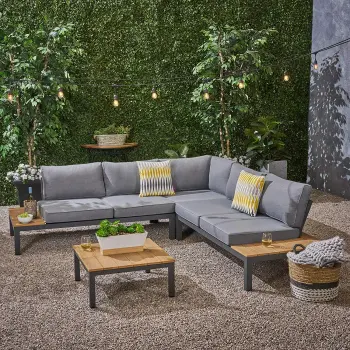 Waterproof Sectional Lounge Patio Furniture - Rattan Fabric Corner Sofa