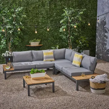 Waterproof Sectional Lounge Patio Furniture - Rattan Fabric Corner Sofa
