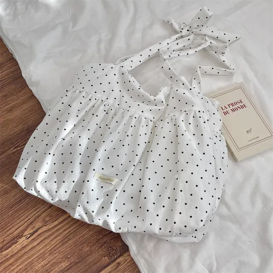 Customizable Durable Large Black Polka Dot Canvas Bag