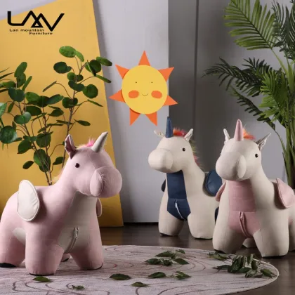 Hot Sales Fashionable Pink Kid Unicorn Horse Stool Ottoman for Living Room & Kids Furniture