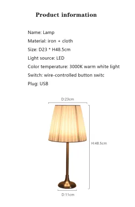 OEM ODM High Quality 5W Pleated Lampshade USB Bedside Table Lamp LED