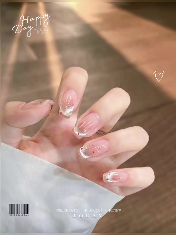 Summer French Dopamine Polka Dot Handcrafted Wearable Nails