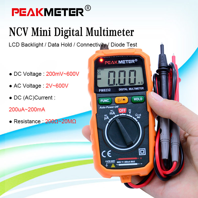 Ammeter Multimeter HYELEC MS8232 Non-Contact Mini Digital Multimeter DC AC Voltage Current Tester Data Hold Auto Power off