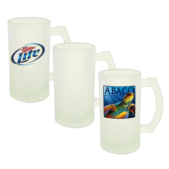 Sublimation 16oz Beer Frosted Glass Mug With White Patch Company Slogans