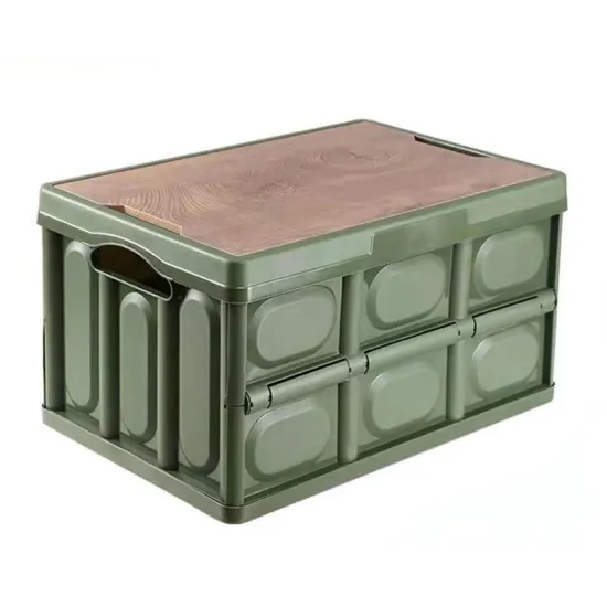 Camping Large Capacity Thickened Folding Storage Box with Wooden Lid