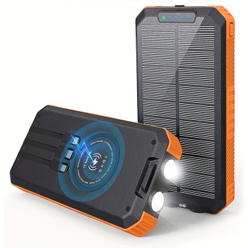 Banca di alimentazione portatile da 20.000 mAh con luce di campeggio a LED e capacità di ricarica solare