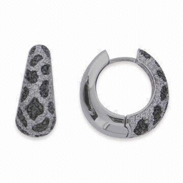 Hoop Earrings with Black and White CZ, Rhodium and Black Rhodium Plating