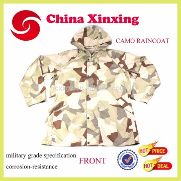 Camouflage military pvc/pu raincoat, desert rainwear, military rain gear