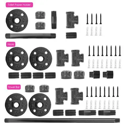 Rustic Pipe Wall Mount Towel Rack Bath Hardware Fixture Set