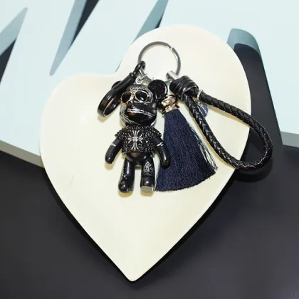 Rhinestone Bear Pendant Silk Tassel Keychain Tassel Handbag