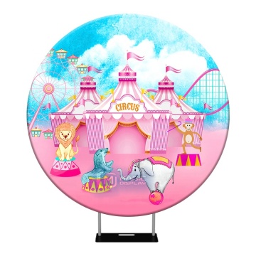 Circus Theme Baby Girl Birthday Background for Baby Shower Party: Stretch Tension Fabric Round Backdrop with Stand