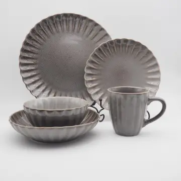 Reactive glazed Embossed fresh style dinnerset Porcelain tableware set