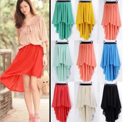 Asymmetrical Irregular Chiffon Pleated Skirt Front Short Back Long Fishtail Skirt Q903