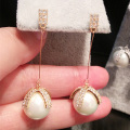 Earring Perak 925 Diamond dan Pearl bentuk panjang rekabentuk