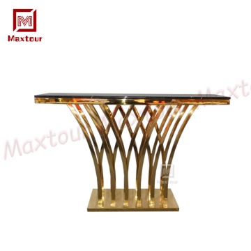 China Wholesale Luxury Marble and Gold Stainless Steel High Console Table for Wedding Entry