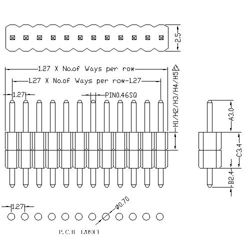 PHCS05-XXS 1.27 mm Pin Header Single Row Double Plastic Straight